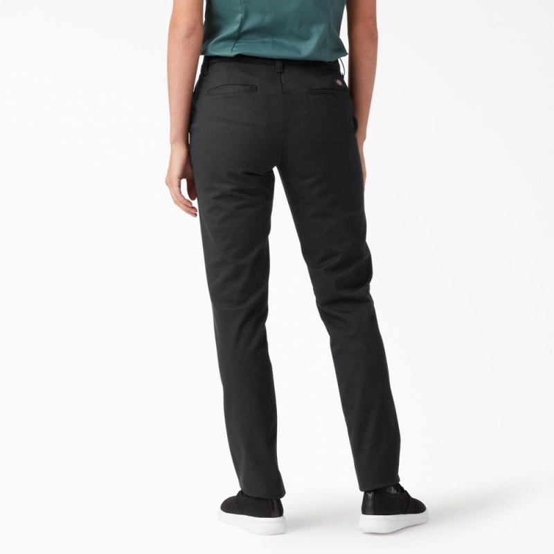 Women's Dickies Skinny Twill Pants Black | 6475193-QE