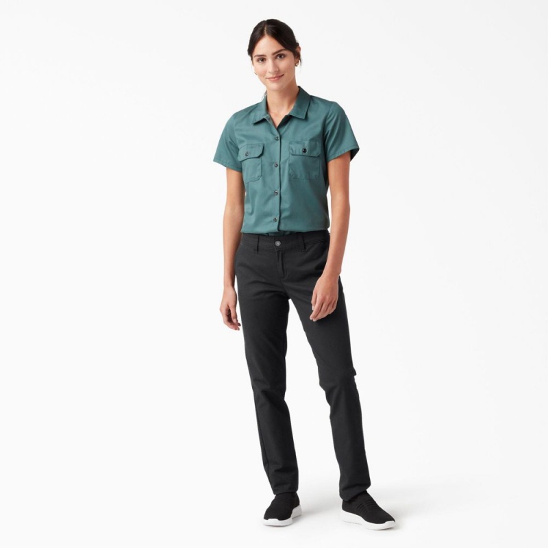 Women's Dickies Skinny Twill Pants Black | 6475193-QE