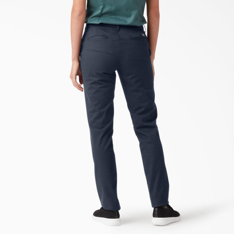 Women's Dickies Skinny Twill Pants Navy | 2615389-RU