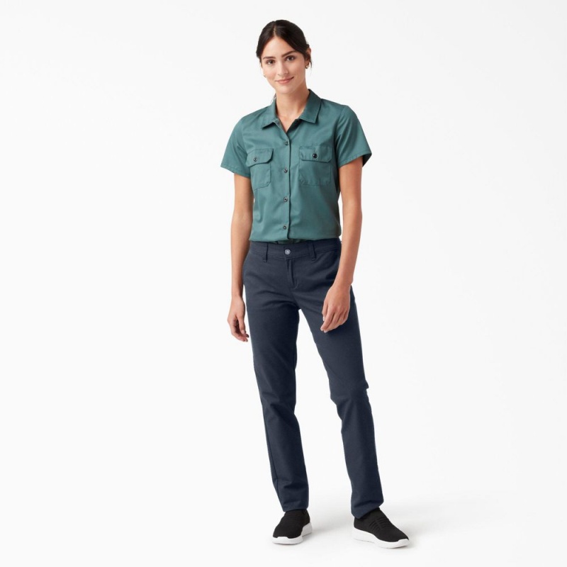 Women's Dickies Skinny Twill Pants Navy | 2615389-RU