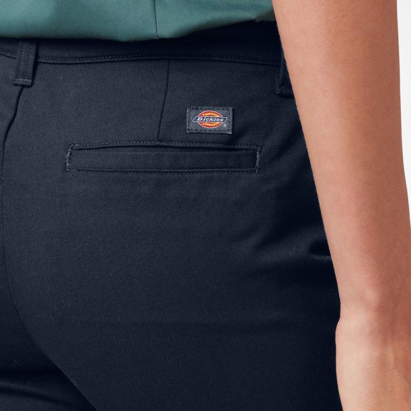 Women's Dickies Skinny Twill Pants Navy | 2615389-RU