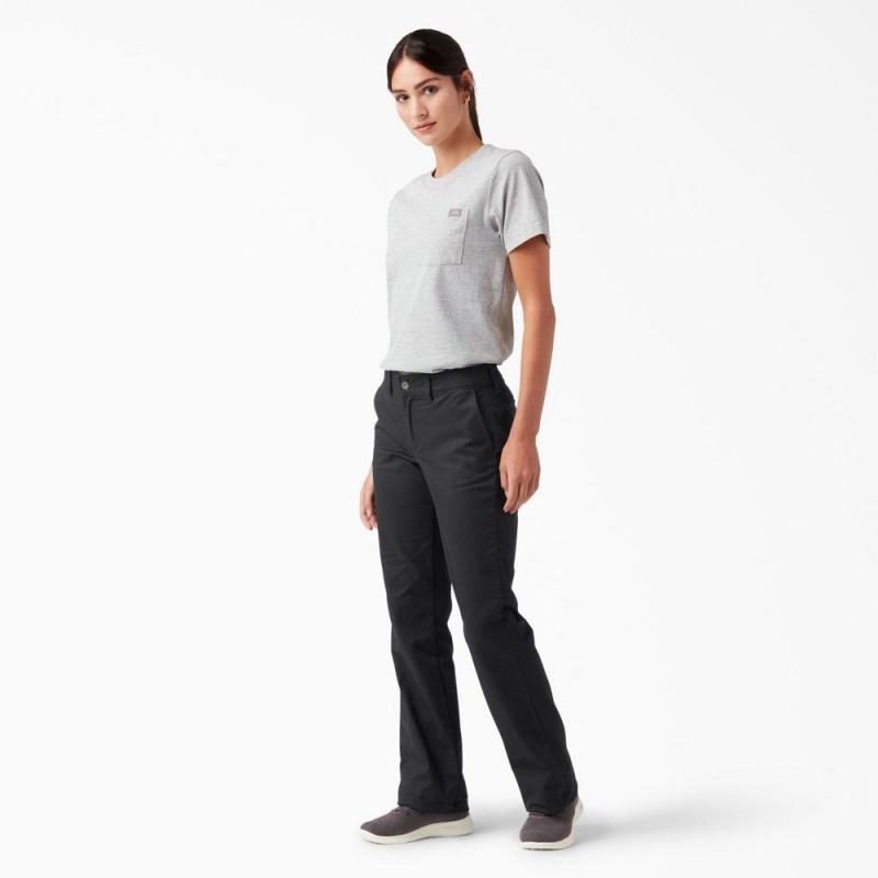 Women's Dickies Slim Fit Bootcut Pants Black | 6197034-QW