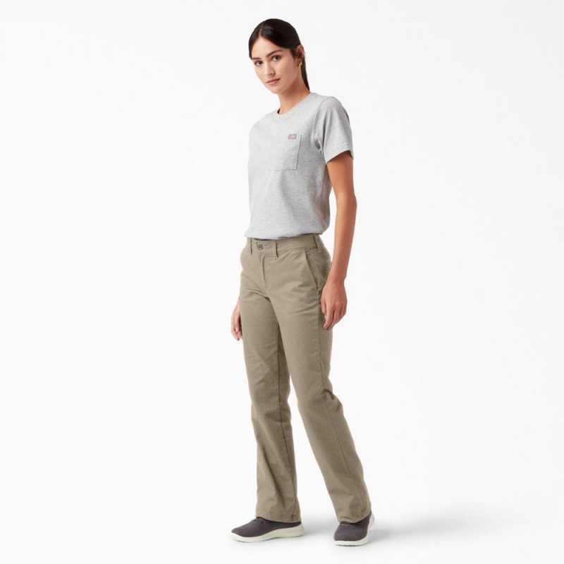 Women's Dickies Slim Fit Bootcut Pants Grey | 2469801-KN