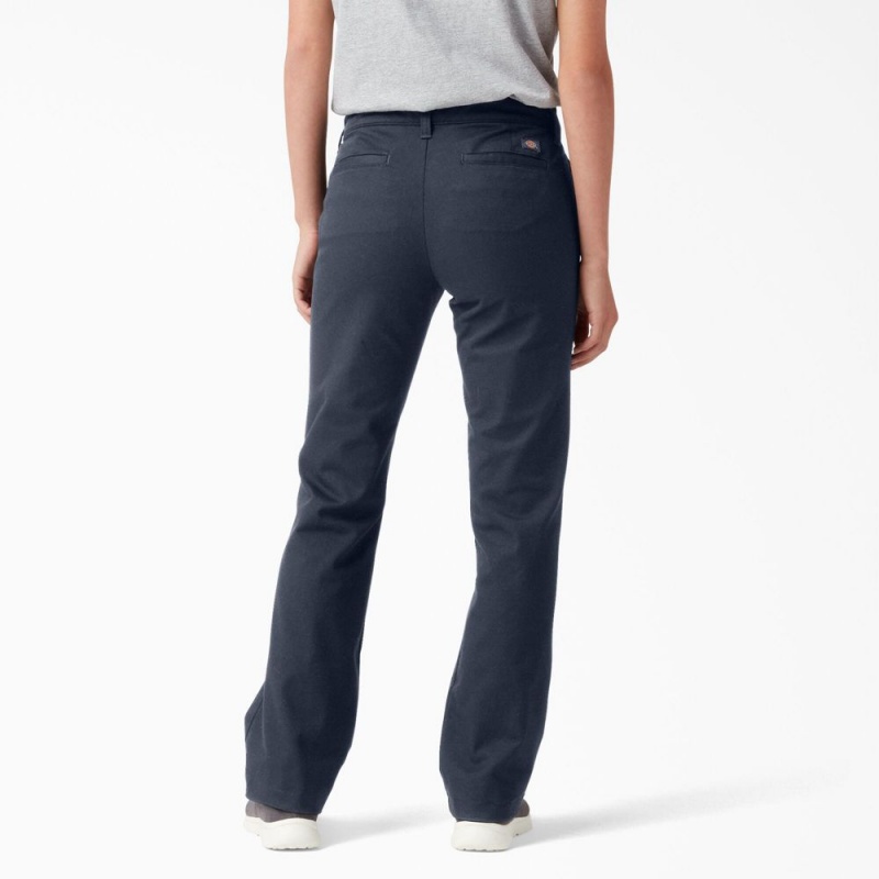 Women's Dickies Slim Fit Bootcut Pants Navy | 1542069-ED