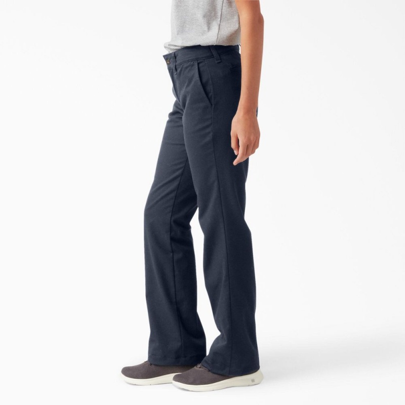 Women's Dickies Slim Fit Bootcut Pants Navy | 1542069-ED