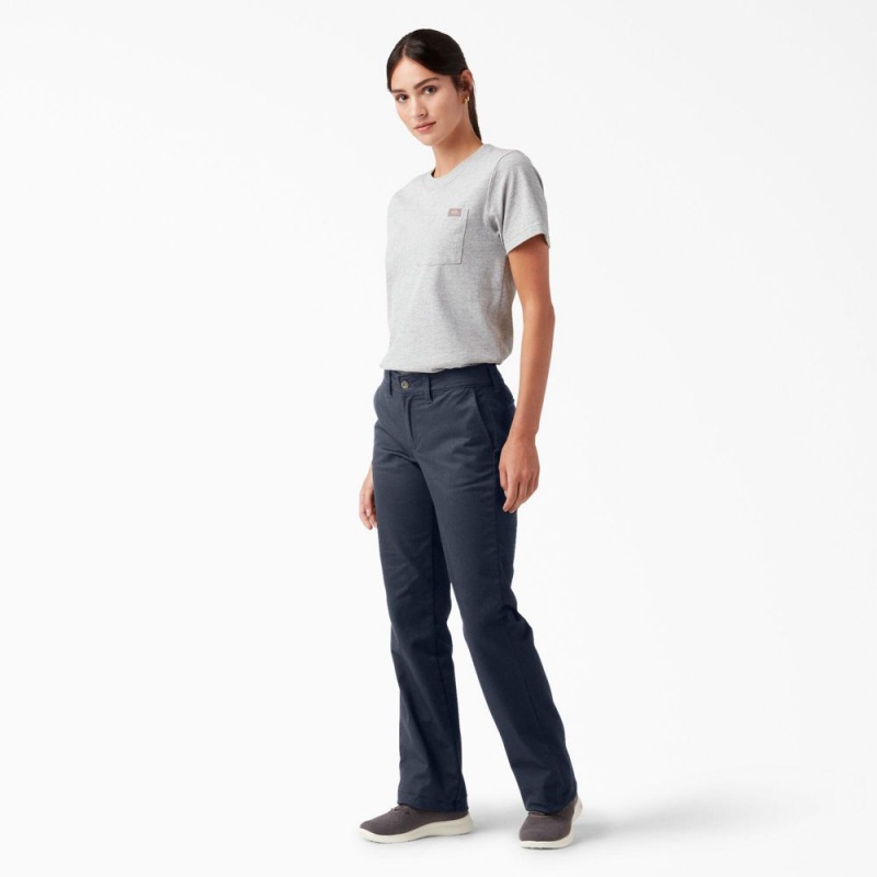 Women's Dickies Slim Fit Bootcut Pants Navy | 1542069-ED