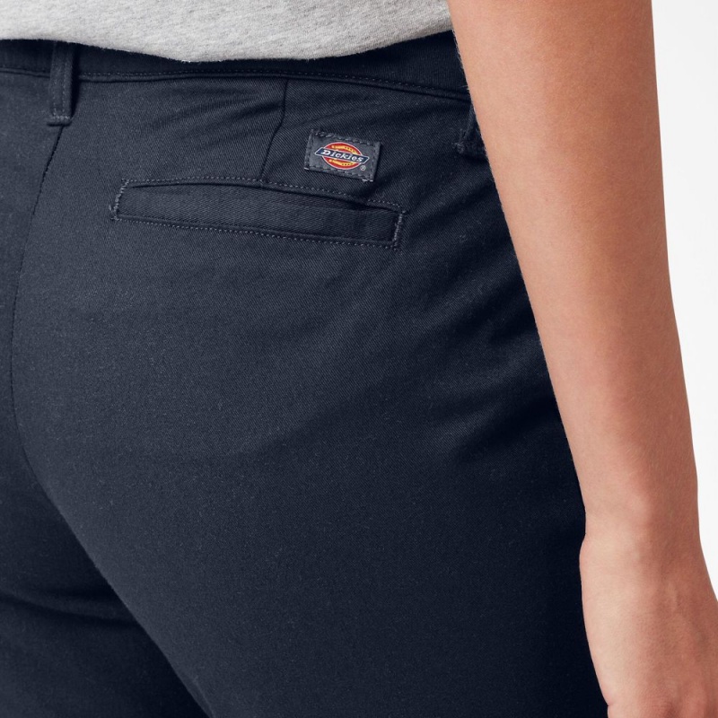 Women's Dickies Slim Fit Bootcut Pants Navy | 1542069-ED