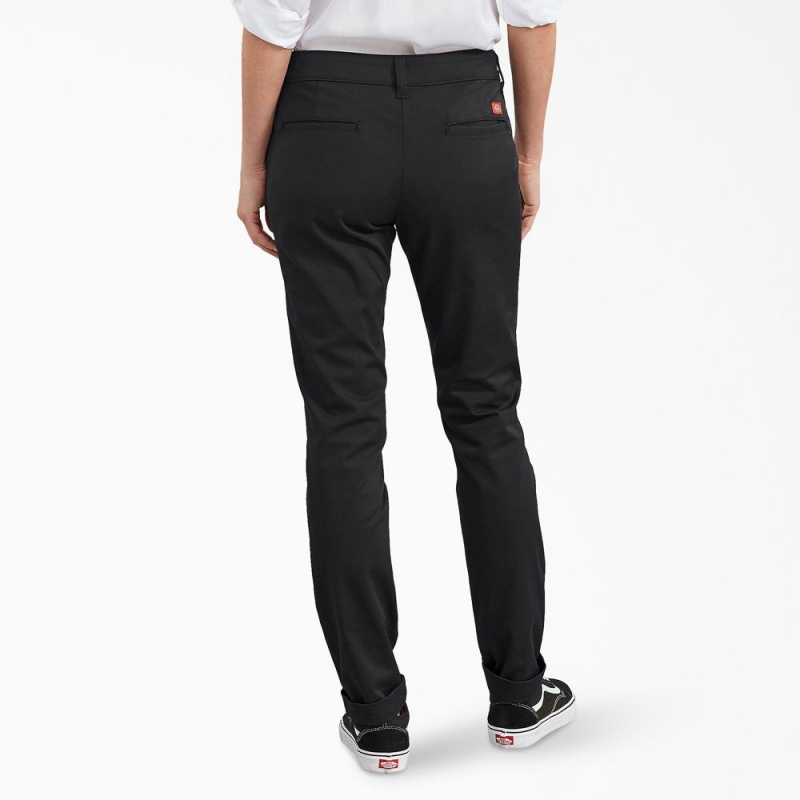 Women's Dickies Slim Fit Pants Black | 3452069-YL