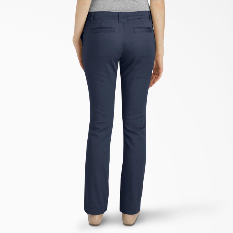 Women's Dickies Slim Fit Pants Navy | 4271568-JC