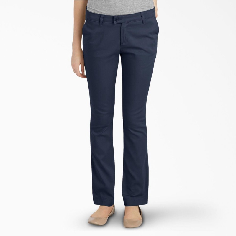 Women\'s Dickies Slim Fit Pants Navy | 4271568-JC