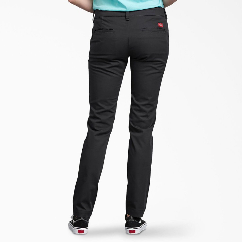 Women's Dickies Slim Fit Skinny Leg Pants Black | 6350214-YQ