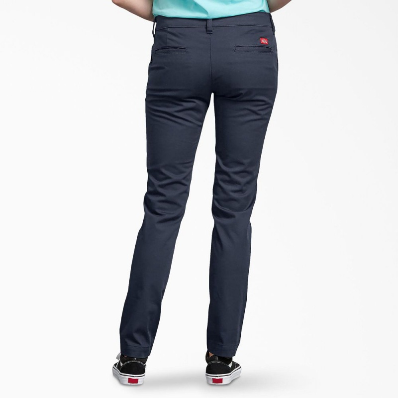 Women's Dickies Slim Fit Skinny Leg Pants Navy | 2693871-MP