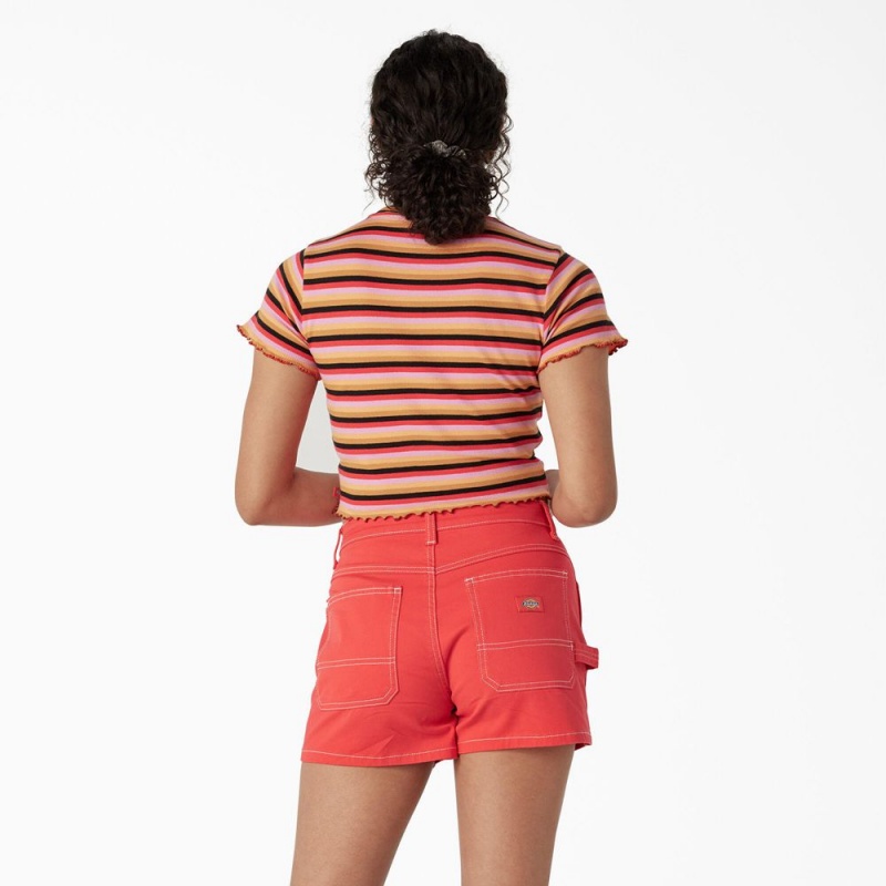 Women's Dickies Striped Cropped Baby T-Shirt Orange | 2936875-EH