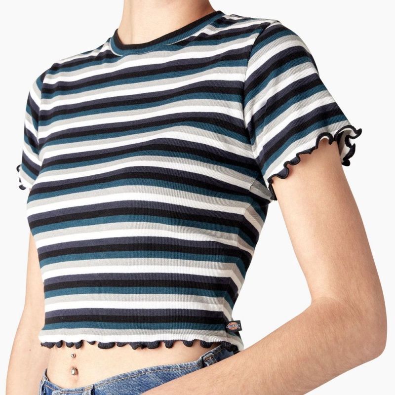 Women's Dickies Striped Cropped Baby T-Shirt Black | 8712340-PI