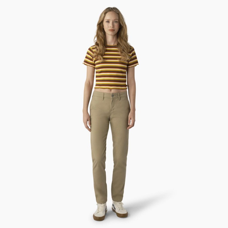 Women's Dickies Striped Cropped Baby T-Shirt Yellow | 9182765-RS