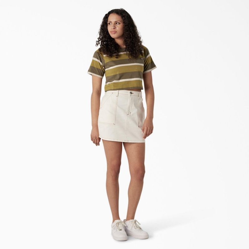 Women's Dickies Striped Cropped Pocket T-Shirt Green | 2791548-OV