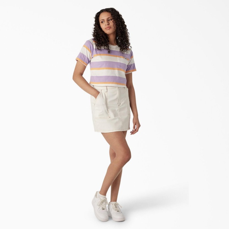 Women's Dickies Striped Cropped Pocket T-Shirt Purple | 8691342-LO