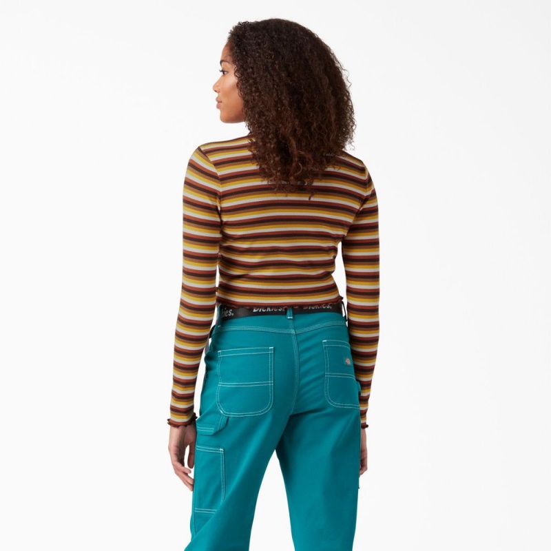 Women's Dickies Striped Long Sleeve Cropped T-Shirt Yellow | 8402371-TO