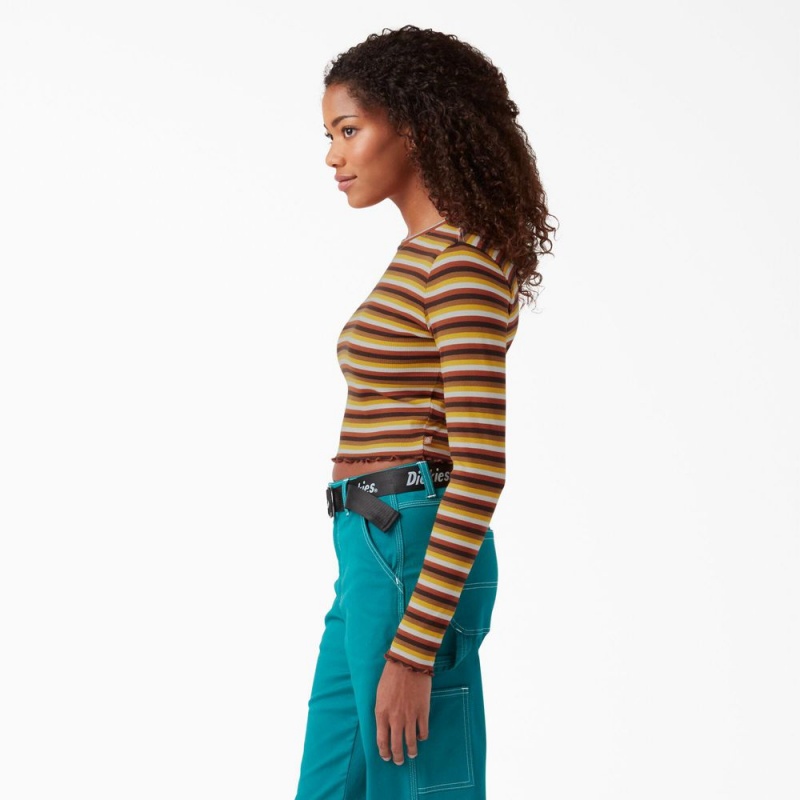 Women's Dickies Striped Long Sleeve Cropped T-Shirt Yellow | 8402371-TO