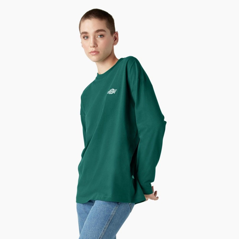 Women's Dickies Summerdale Long Sleeve T-Shirt Green | 2470586-BK