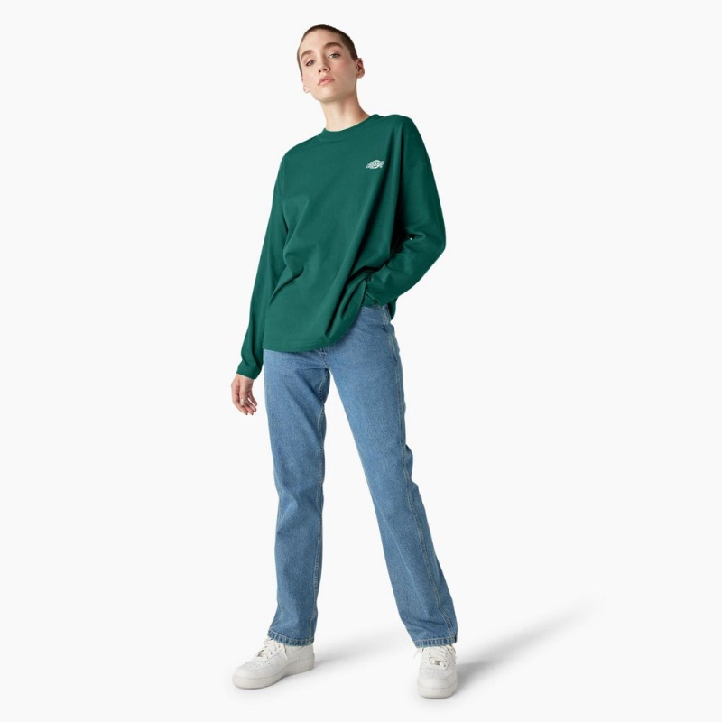 Women's Dickies Summerdale Long Sleeve T-Shirt Green | 2470586-BK