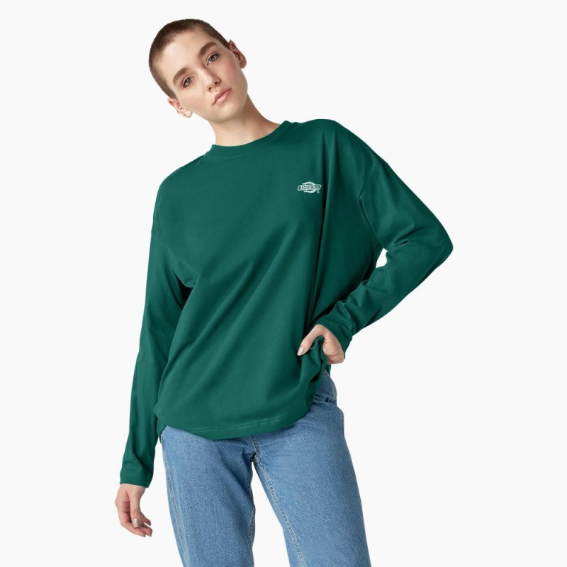 Women\'s Dickies Summerdale Long Sleeve T-Shirt Green | 2470586-BK