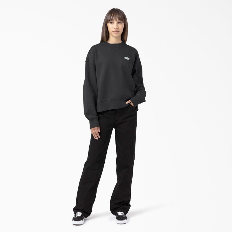 Women's Dickies Summerdale Sweatshirt Black | 8260415-IF