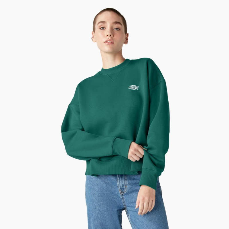 Women\'s Dickies Summerdale Sweatshirt Green | 3015426-DL