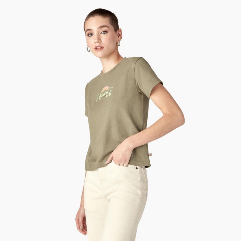 Women's Dickies Twill Ranch Graphic T-Shirt Green | 5910436-ZV