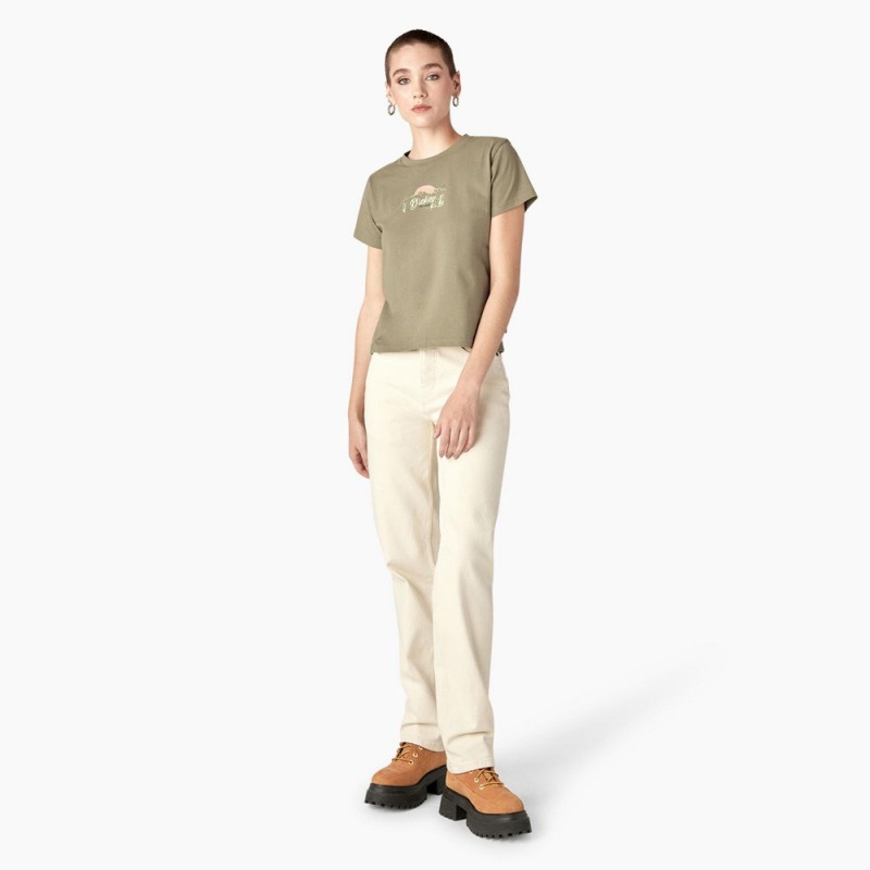 Women's Dickies Twill Ranch Graphic T-Shirt Green | 5910436-ZV