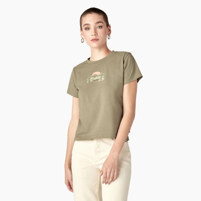 Women\'s Dickies Twill Ranch Graphic T-Shirt Green | 5910436-ZV