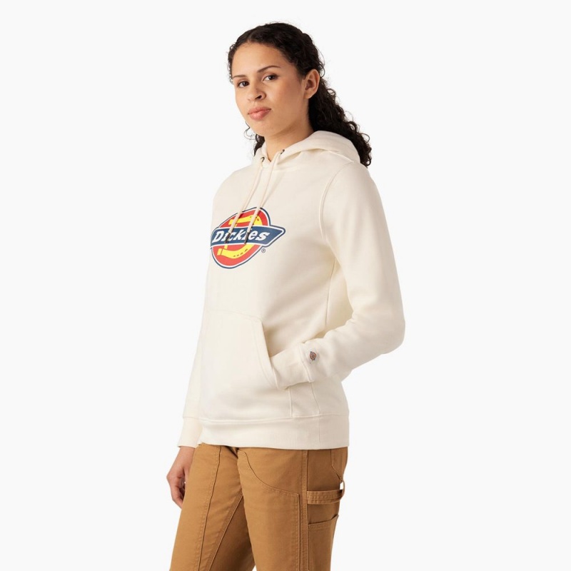 Women's Dickies Water Repellent Logo Hoodie White | 7063185-HN