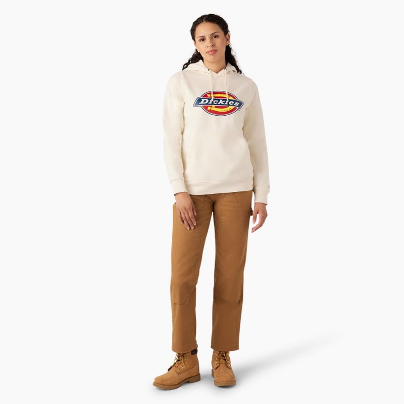 Women's Dickies Water Repellent Logo Hoodie White | 7063185-HN