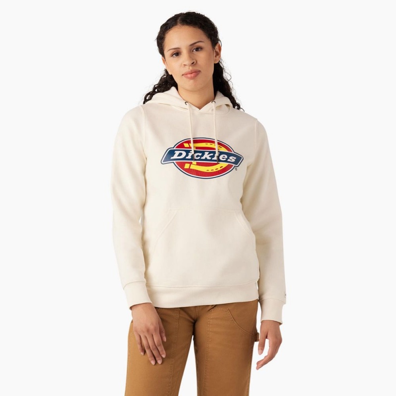 Women\'s Dickies Water Repellent Logo Hoodie White | 7063185-HN