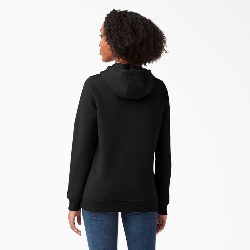 Women's Dickies Water Repellent Logo Hoodie Black | 0632514-BV