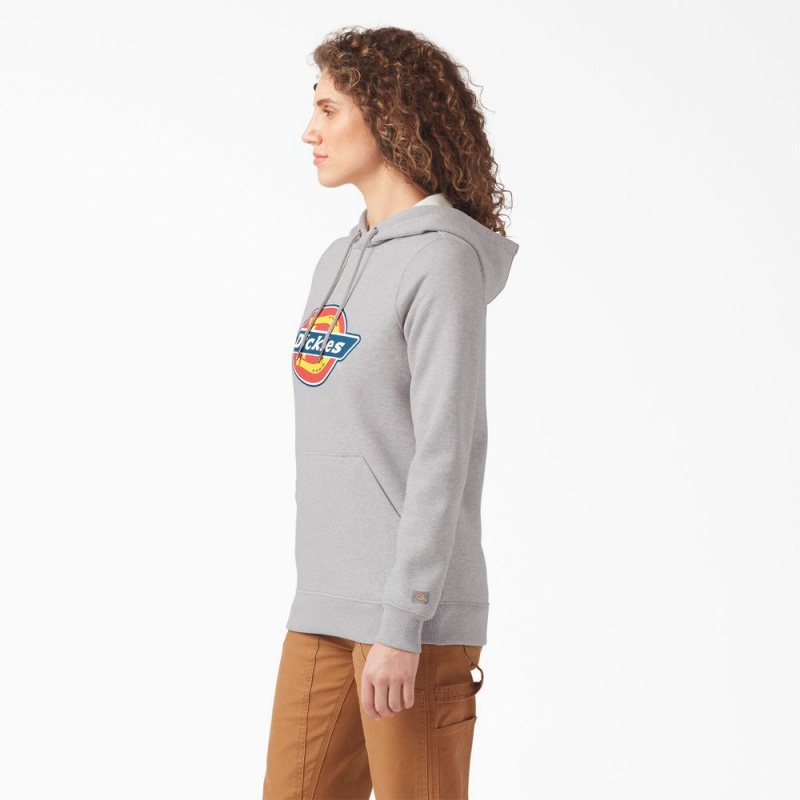 Women's Dickies Water Repellent Logo Hoodie Grey | 2973158-DY