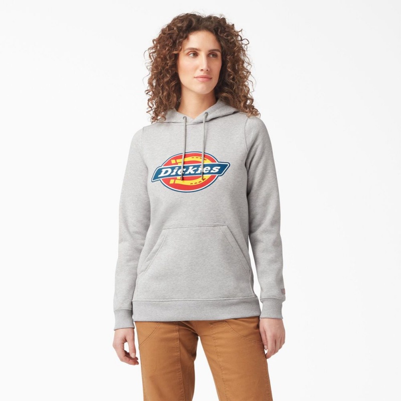 Women\'s Dickies Water Repellent Logo Hoodie Grey | 2973158-DY