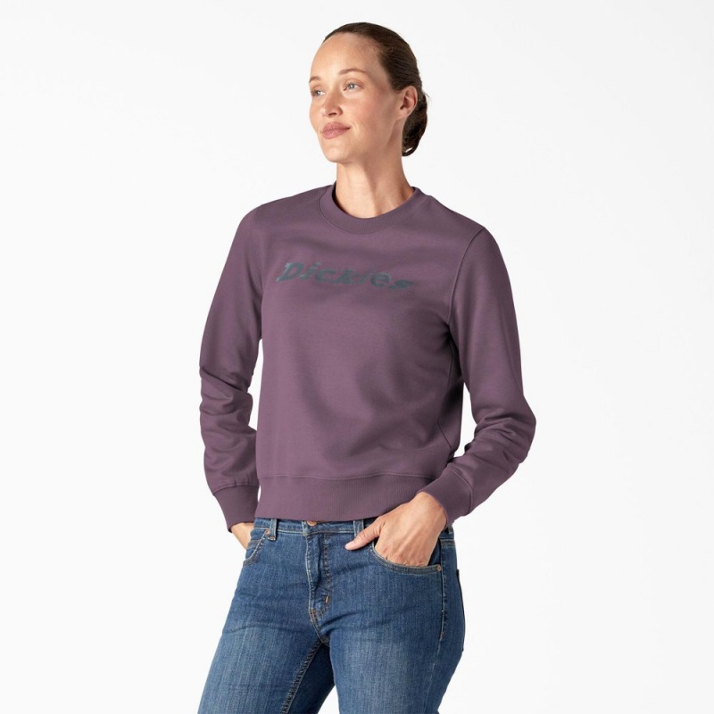 Women's Dickies Water Repellent Logo Sweatshirt Purple | 6874123-EP