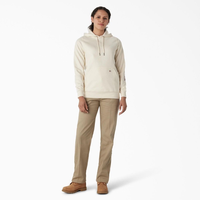 Women's Dickies Water Repellent Sleeve Logo Hoodie White | 1264097-LX