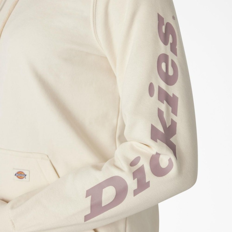 Women's Dickies Water Repellent Sleeve Logo Hoodie White | 1264097-LX