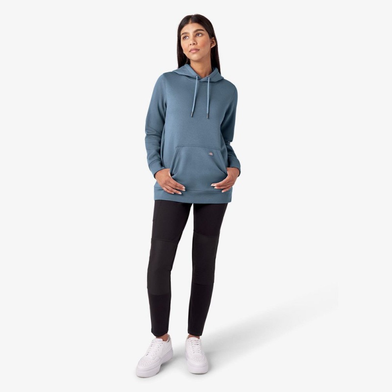 Women's Dickies Water Repellent Sleeve Logo Hoodie Blue | 7546281-NB