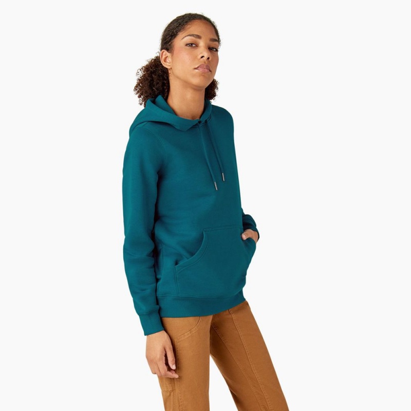 Women's Dickies Water Repellent Sleeve Logo Hoodie Blue | 9057231-DF