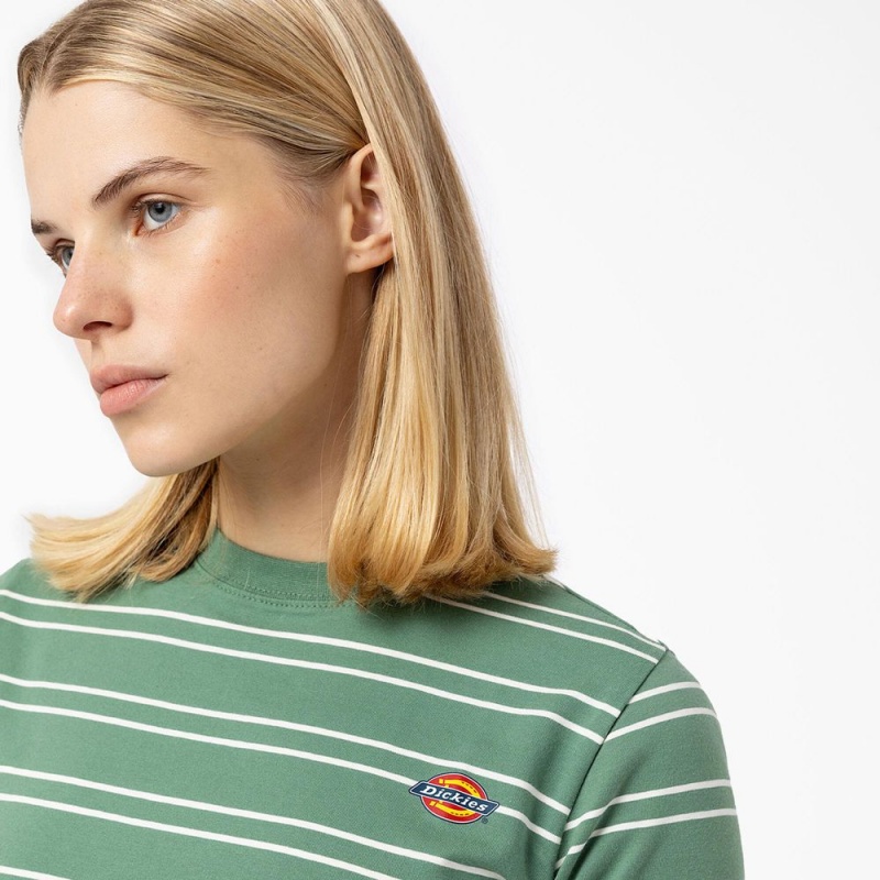 Women's Dickies Westover Striped T-Shirt Green | 0614259-CZ