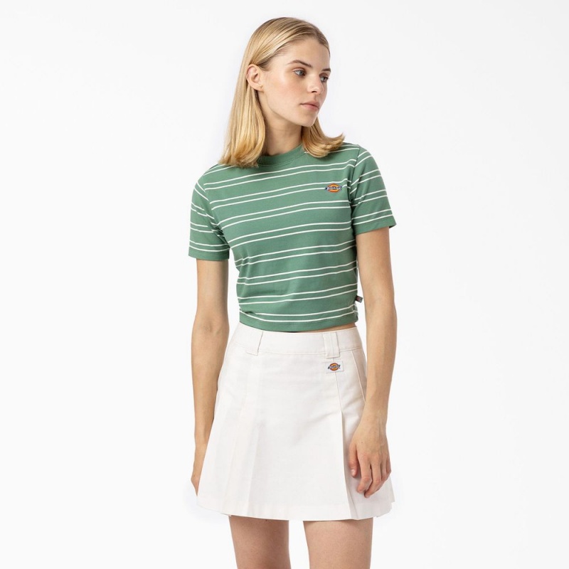 Women\'s Dickies Westover Striped T-Shirt Green | 0614259-CZ