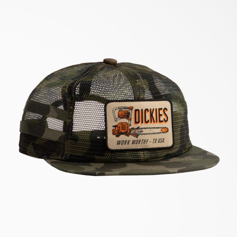 Women\'s Dickies Work Worthy Mesh Trucker Hat Olive | 2168504-UP