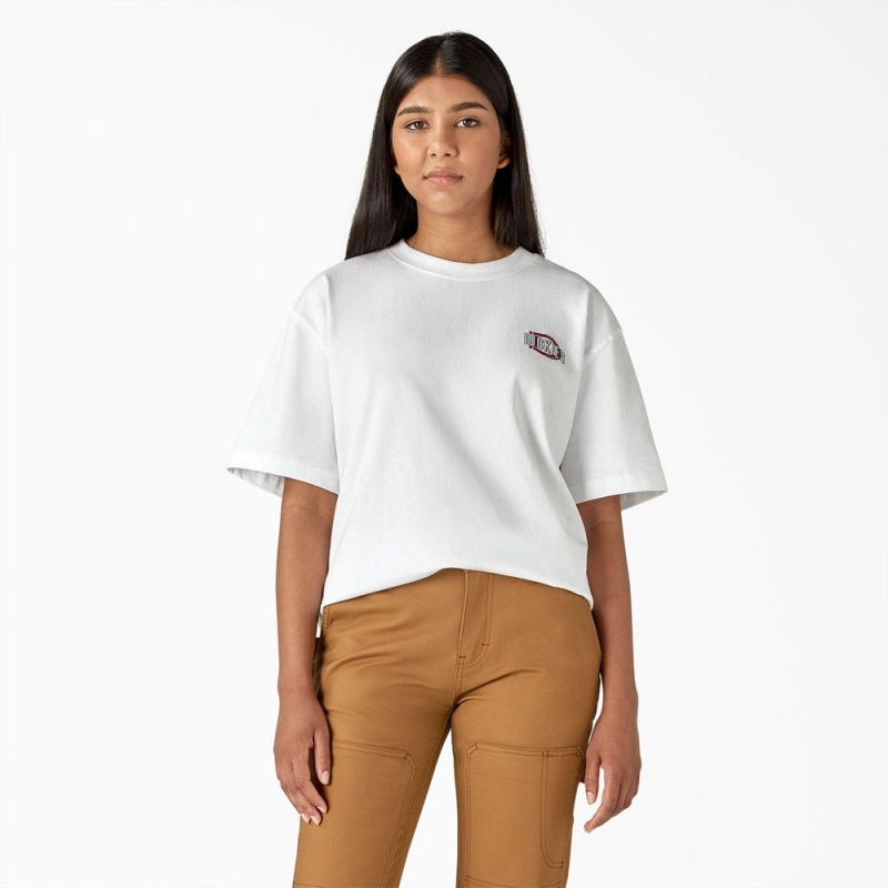 Women's Dickies Workwear Sign Heavyweight T-Shirt White | 4579031-GX