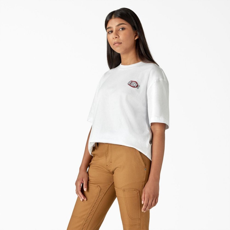 Women's Dickies Workwear Sign Heavyweight T-Shirt White | 4579031-GX