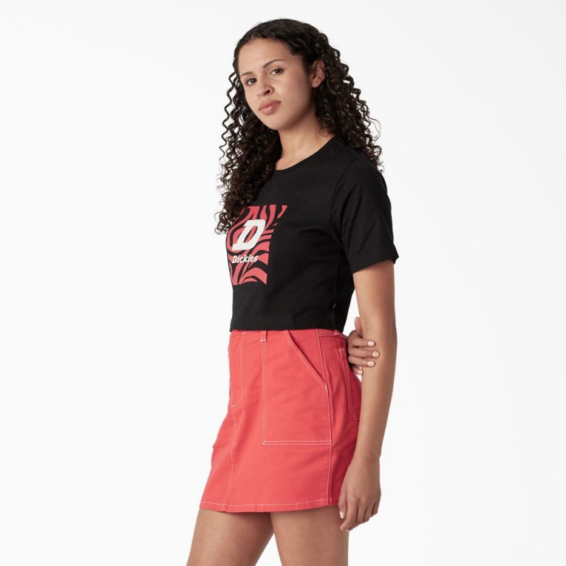 Women's Dickies Zebra Graphic Cropped T-Shirt Black | 3781094-GV