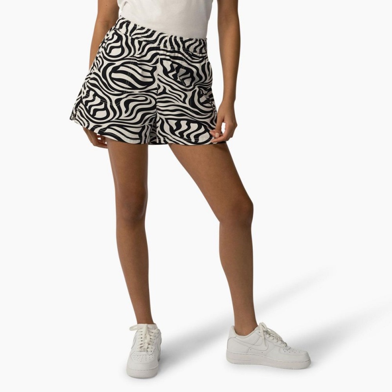 Women\'s Dickies Zebra Regular Fit Print Shorts Black | 5710923-CA