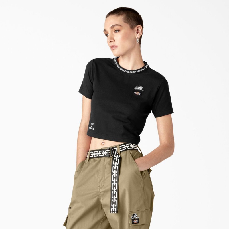 Women's Dickies x Lurking Class Cropped T-Shirt Black | 4723580-JV